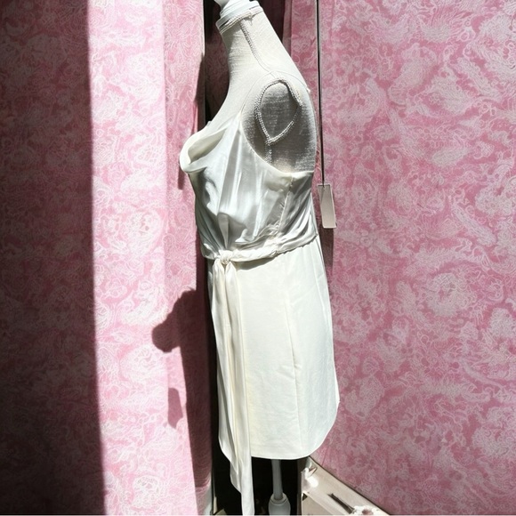 🌻 CINQ À SEPT Cara Ivory Short Draped-tie Satin Silk Combo Mini Dress Size 10 - Picture 8 of 13